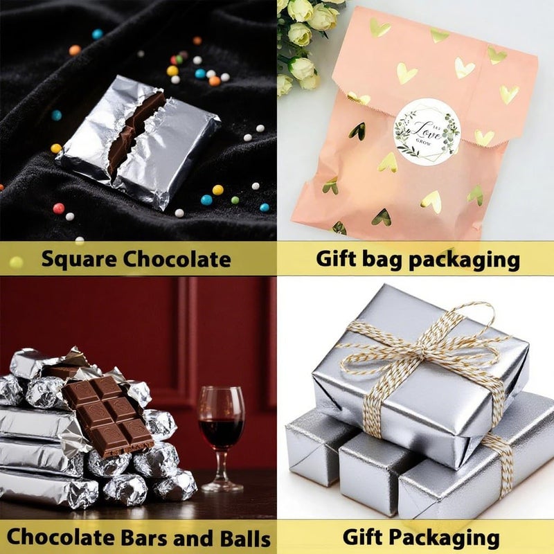 XPMBF Chocolate Bar Wrappers Silver Foil Sheets Candy Bar Wrappers, with Thick Paper Backing Foil Sheets for Food DIY Candies Wrapping Packing Gifts Coated waterproofs with 105Pcs Handmade Stickers - Image 5